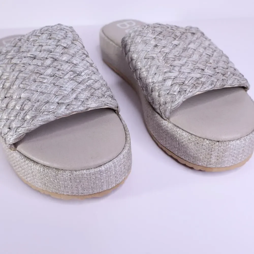 BEACH by Matisse Cairo Platform Sandal Gray Raffia Slip Espadrille  Women's 10M